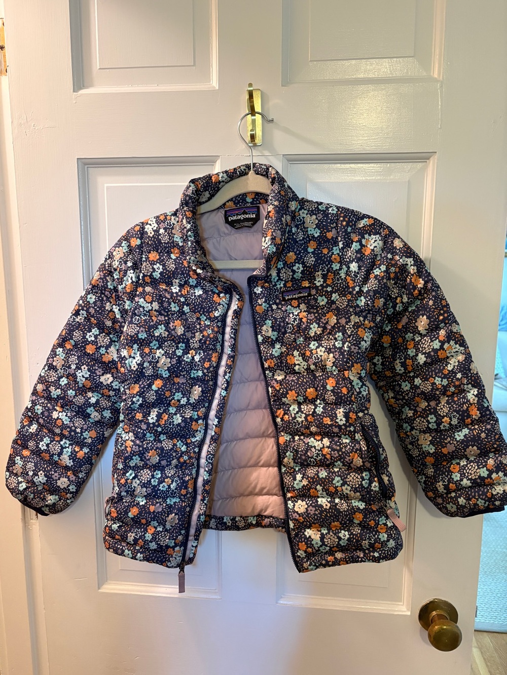 Patagonia Girls' Floral Puffer Jacket - Navy with Multi Floral